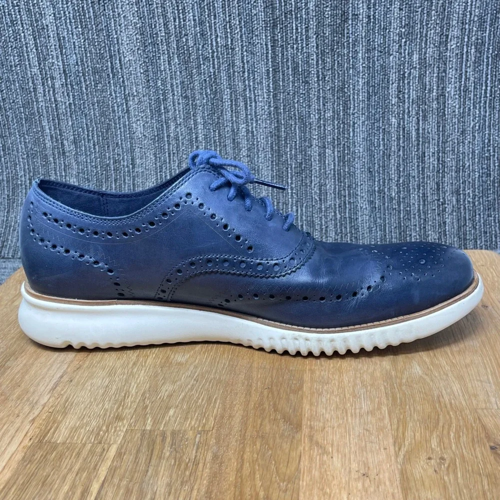 Cole Haan 2.Zerogrand Wingtip Oxford Mens 10.5M Blue Leather Sneaker Shoe Preppy